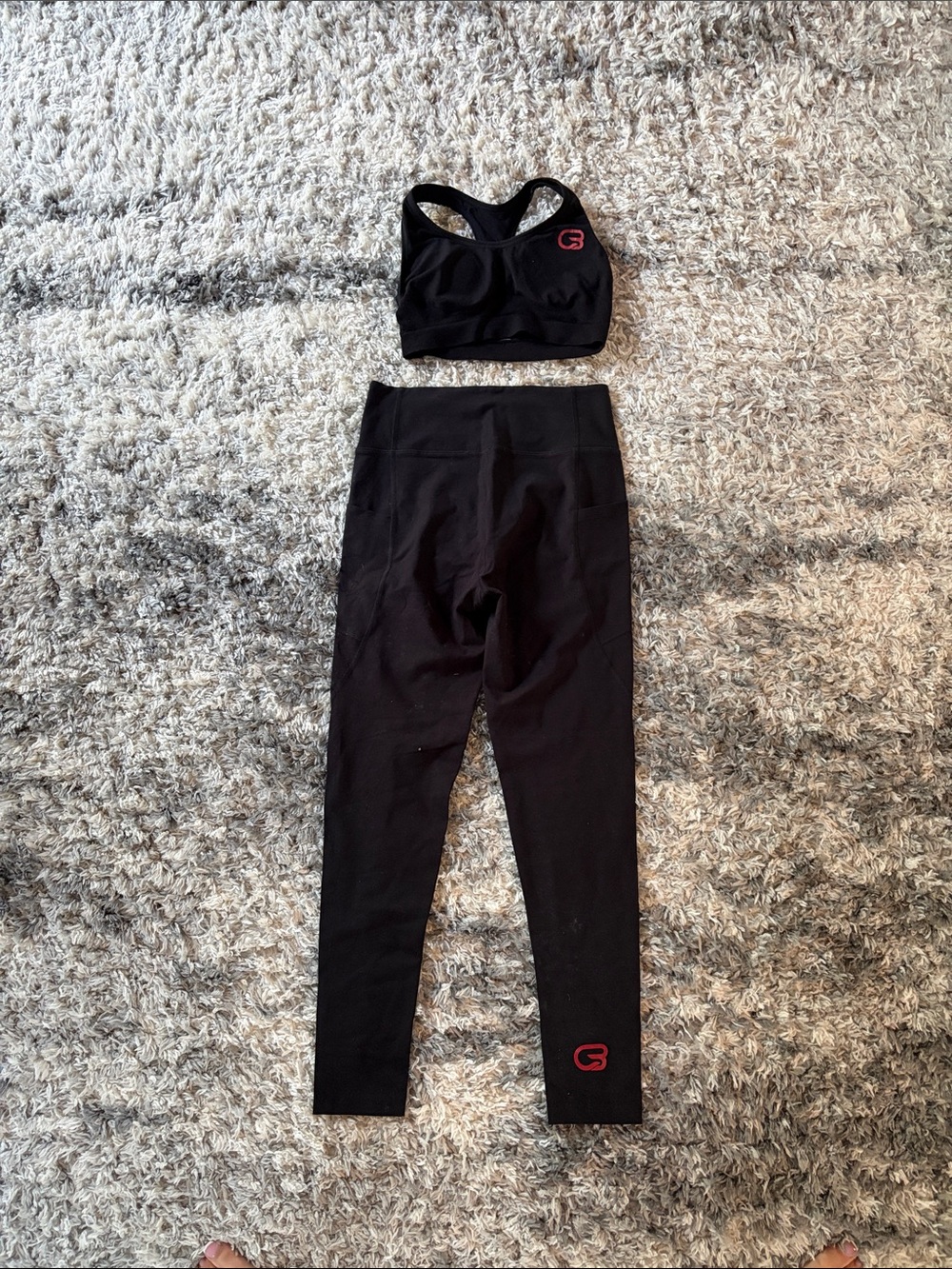 CYCLEBAR Black Sports Bra and High-Waist Leggings Set with Pink Logo